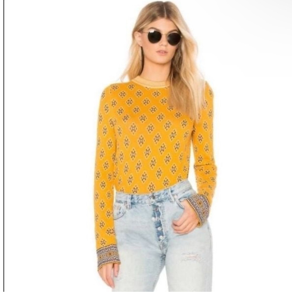 Free People Yellow New Age Crewneck sweater  size XS